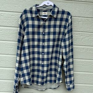 Marine Layer Navy/Pale Green Plaid Indian Cotton Long Sleeve Shirt. Large